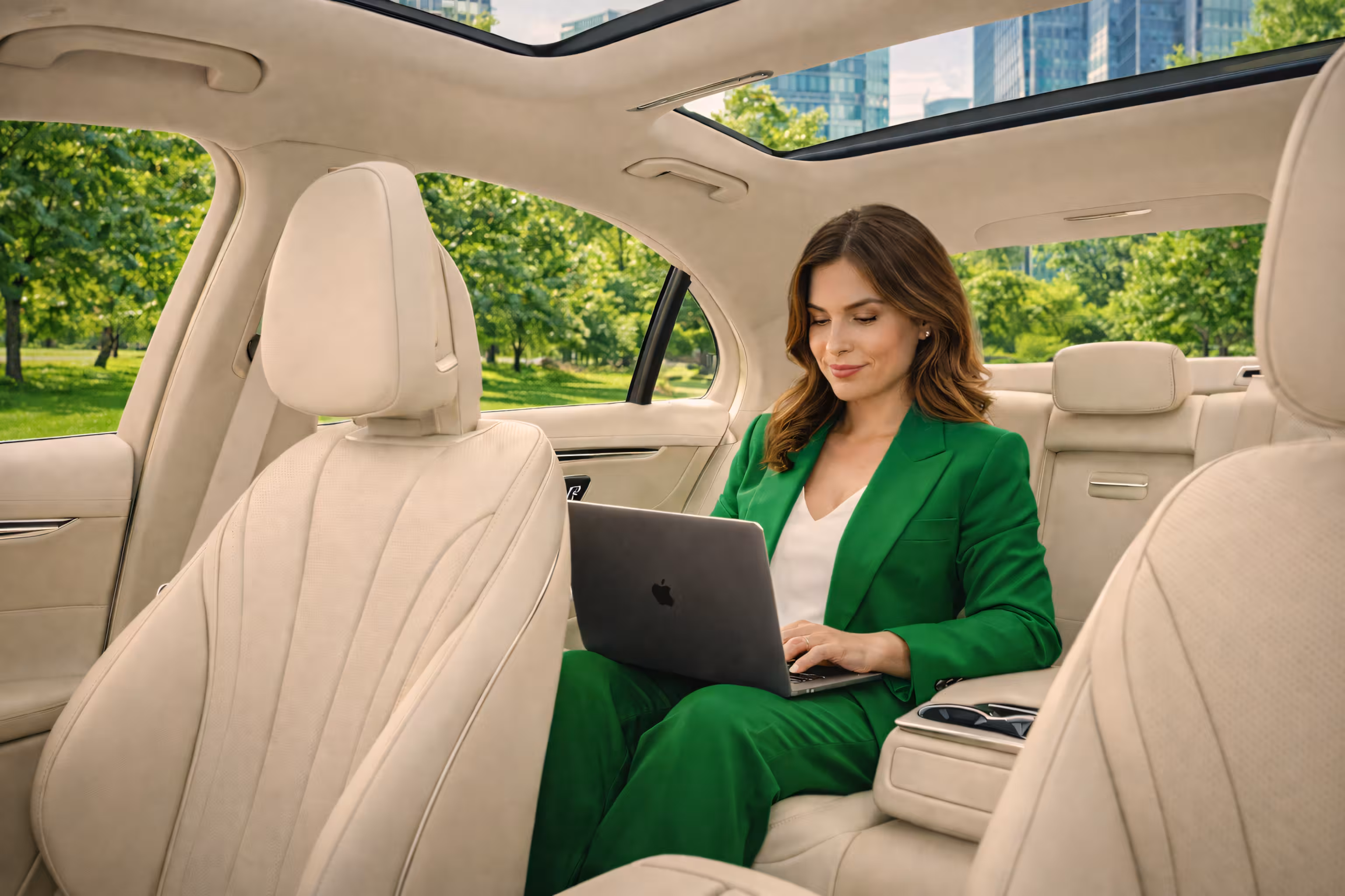 Chauffeur opening car door for business traveller