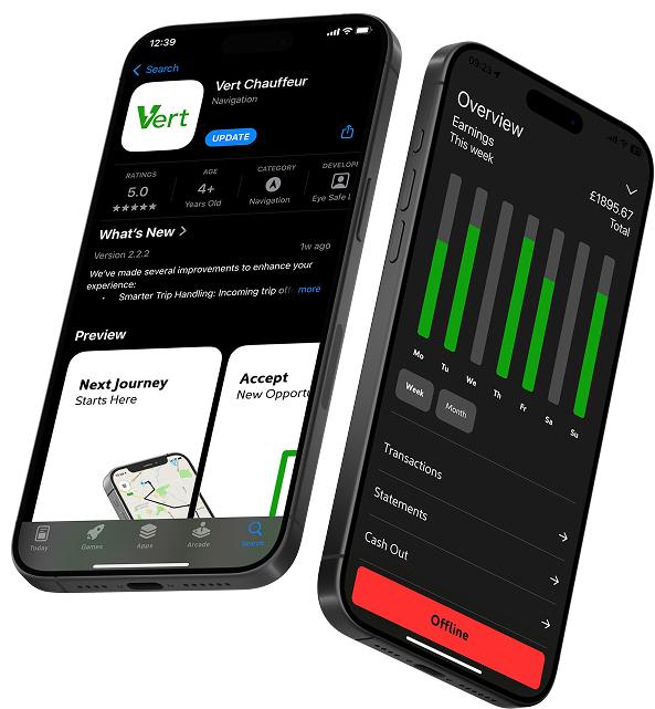 Vert Chauffeur app on mobile phones
